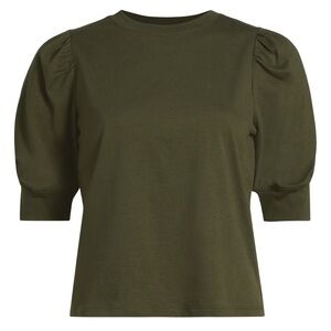 Frame Denim Dark Green Puff Sleeve Tee